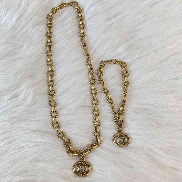 

2023 designer new gujia double old necklace bracelet set net red same style, Silver