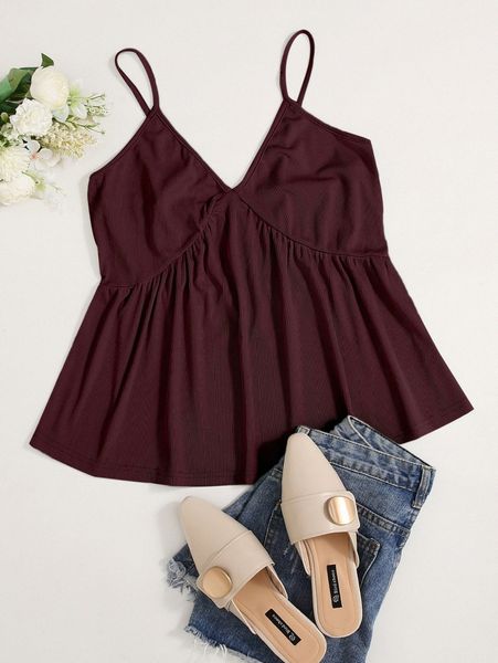 

plus solid ribbed cami g8w9#, Black