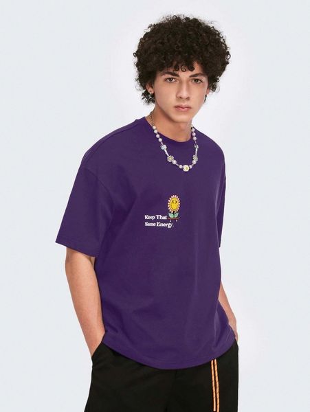 

men slogan & cartoon graphic drop shoulder tee y2u9#, White;black