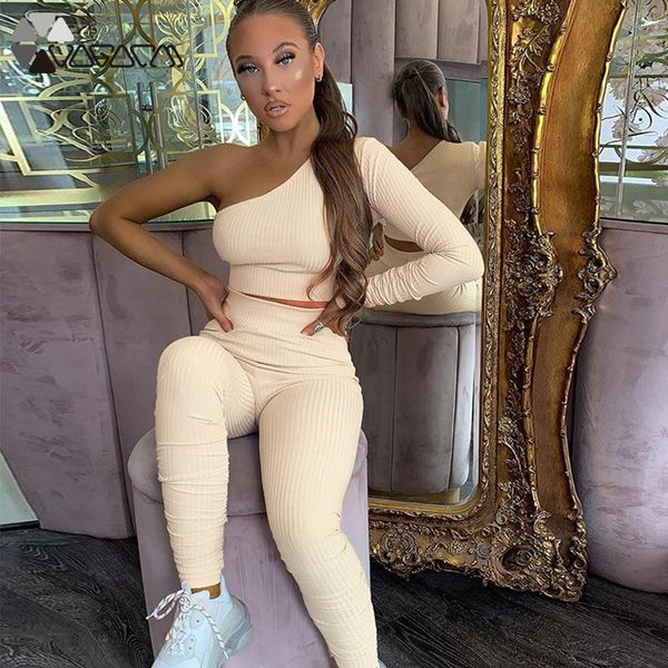 

yoga outfits 2 pieces set seamles women fall winter fashion one-sleeve crop leggings skinny casual gym fitness suit sportswear female, White;red