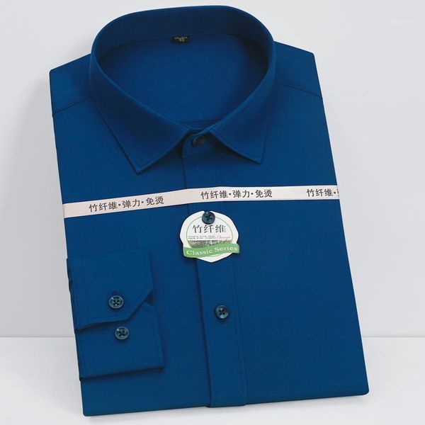 

men's classic stretch bamboo-fiber non-iron shirts pocket-less design long sleeve standard-fit casual office solid dress shirt1, White;black