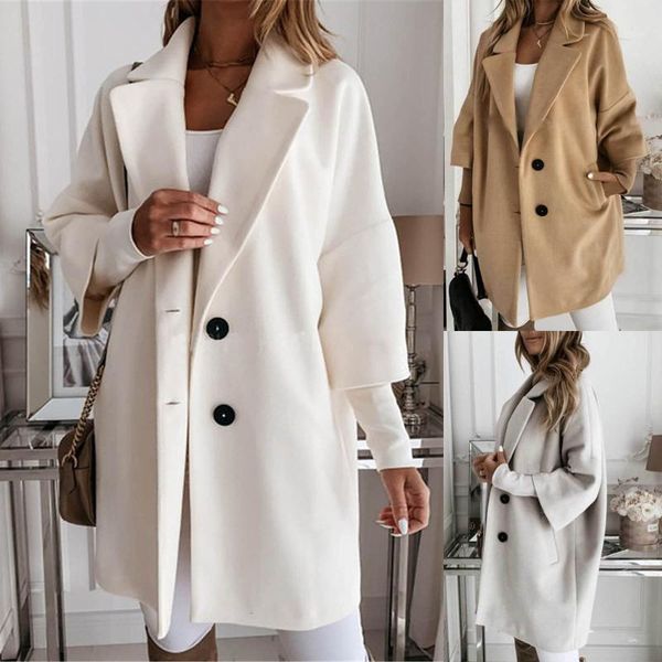 

women autumn thin coat 2021 winter warm long sleeve turn down collar outwear women jackets casual solid button loosse overcoat1, Black;brown