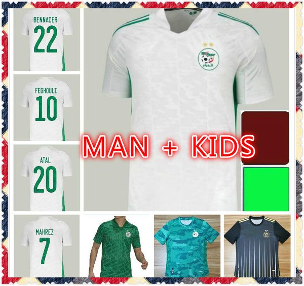 

2020 2021 algeria mahrez away soccer jerseys argelia 20 21 atal feghouli slimani green black men kids training football shirt player version, Black;yellow