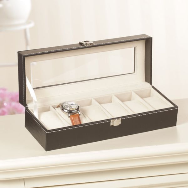 

watch watch case 6-bit hardcover high-end storage box luxury skylight exquisite leather gift for girlfriend, Slivery;brown
