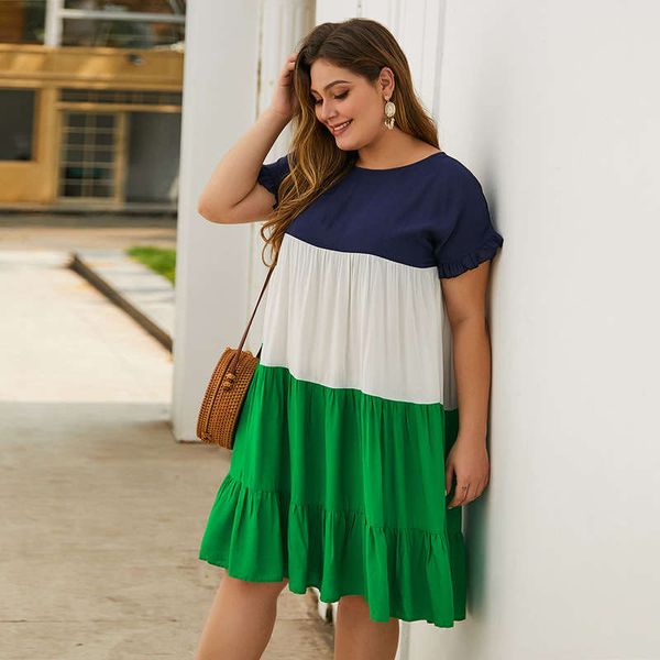 

design fashion large size women's spring and summer rayon dress stitching skirt, Black;gray