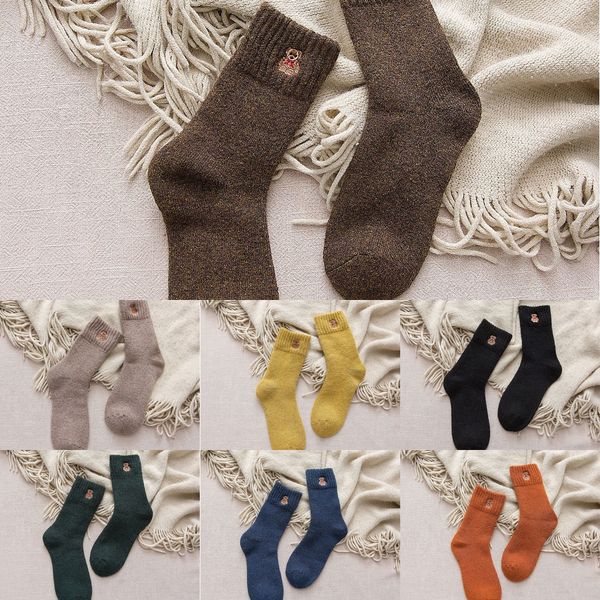 

autumn and winter new thickened warm medium tube wool terry embroidered animal warm woolsocks wool women's socks wmbw0, Black