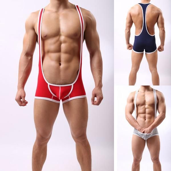 

retail 3 color men bodysuit underwear soft fabric wrestling singlet boxer exotic male catsuit lingerie leotard swimwear1, Black;brown