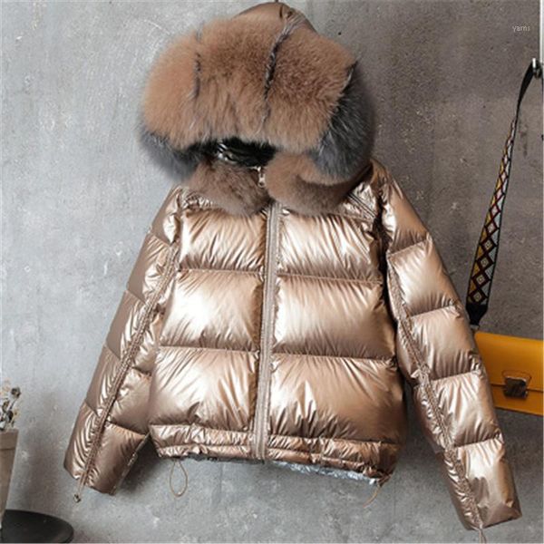 

ckmorls natural fur collar women's winter jacket female loose short down jacket white duck thick warm down fur parka1, Black