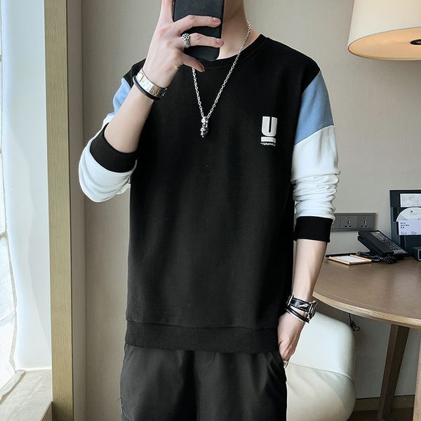 

long sleeve men's spring and autumn sweater 2020 new style sweater fashion brand printing trend bottoming shirt loose autumn for men, Black