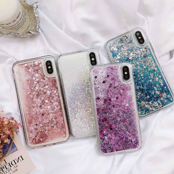 

purple love heart glitter crystal sequins phone case 6 6s 7 8 plus 5 5s liquid quicksand cover for iphone x xr xs max