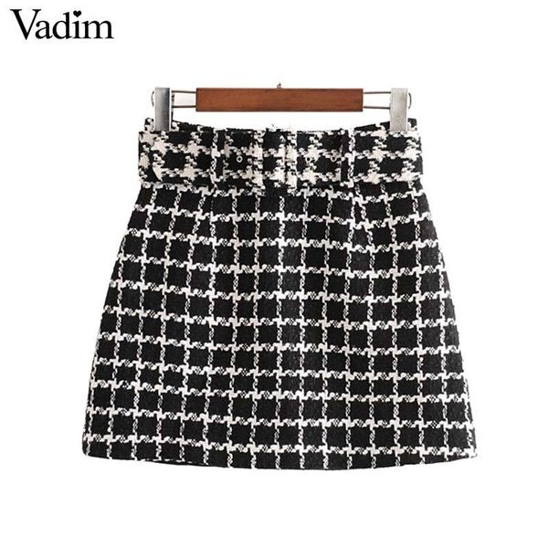 

vadim women chic plaid tweed mini skirt bow tie sashes back zipper a line retro basic female casual skirts ba873 y200326, Black