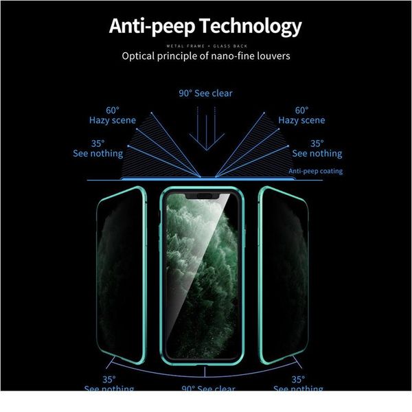 

2020 new anti peep magnetic phone case for iphone 11 12 pro max double sided glass metal adsorption privacy case fo jlltau