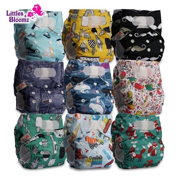 

littles&bloomz]9pcs/set standard hook-loop reusable washable nappy diaper,9 nappies/diapers and 0 microfiber inserts in one set 1016