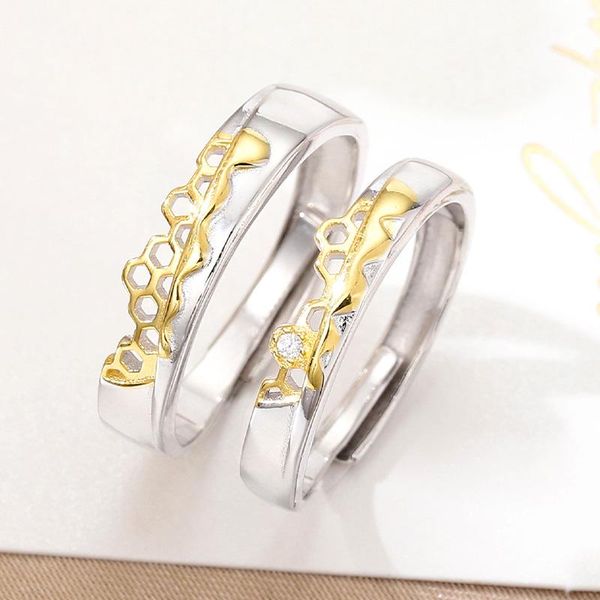 

cluster rings s925 sterling silver prevent allergy never fade love pairs golden fine hollow home nest stone woman man couple lover, Golden;silver