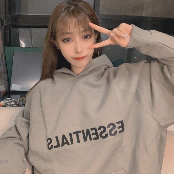 

wens fog double thread essentials season 7 pressed rubber letter hooded pullover with plush sweater for men and women, Black