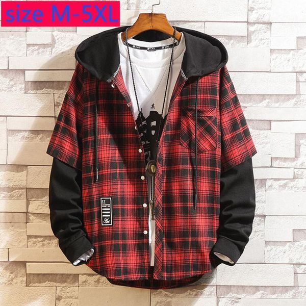 

new arrival fashion hooded men long spring autumn handsome plaid single breasted casual shirts plus size  l xl 2xl 3xl 4xl 5xl1, White;black