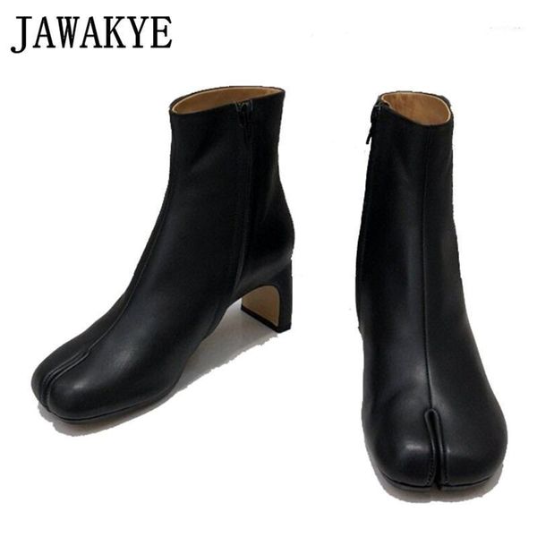 

white black real leather short boots women split toe kitten heel autumn shoes designer ankle boots side zipper1