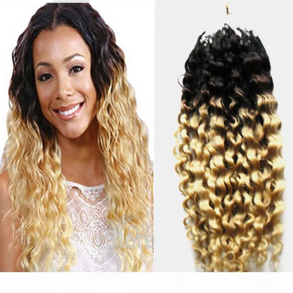 

brazilian micro ring loop hair extens 100g kinky curly micro loop hair extensions 100s loop micro ring human hair extensions ombre, Black
