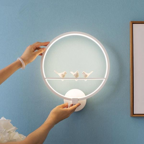 

wall lamp gzmj wonderland modern black/white 3 birds design round acrylic light led sconce mounted fixtures
