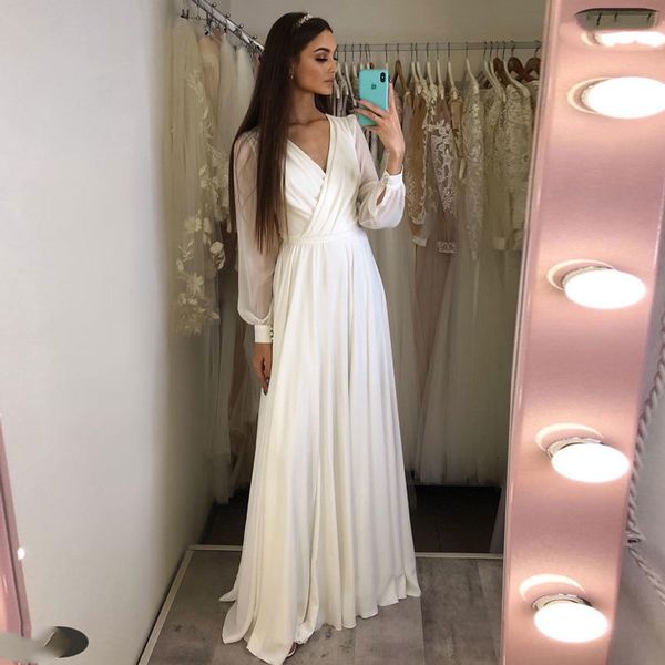 

2021 new as a simple chiffon wedding dress low-cut v mangoes, long-sleeved suknia robes, lubricated dresses dressed gowns, 2nw8, Blue;red