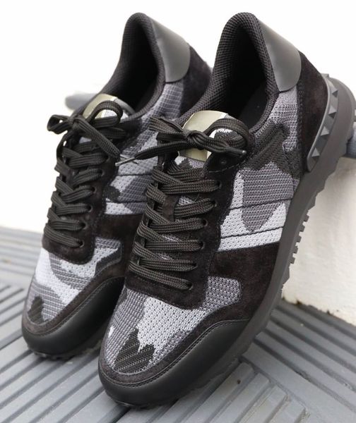 

original box]camo mesh breathable rock runners sneakers camouflage men sports camo couple rock studs outdoor trainers eu35-46, Black