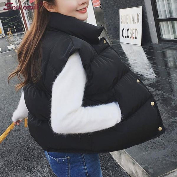 

winter warm plus size 2xl down cotton padded jacket female veats mandarin collar sleeveless waistcoat1, Black;white
