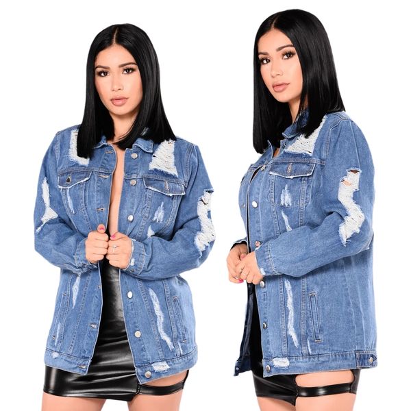 

america fashion new casual women's jackets women coats 2022 spring woman's hole cowboy jacket single women clothes 9688, Black;brown