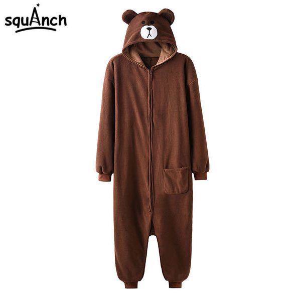 Tier Onesie Plus Größe XXL Bär Kigurumis 150-190 cm Erwachsene Frauen Männer Pyjama Schlaf Overall Polar Fleece Reißverschluss Overall 201109