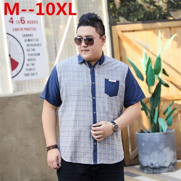 

10xl 8xl 6xl 5xl british style men's short sleeve shirt plaid casual summer shirts slim fit korean men cotton man fashion shirt1, White;black