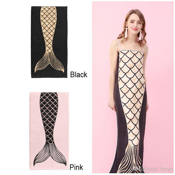 

2 colors mermaid tail beach wearable towels soft absorbent women bedroom shower towels mermaid patterned large bath towel dh1264 t03
