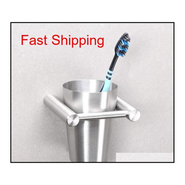 

bathroom hardware toothbrush holder brushed nickel finish single cup toothpaste shelf hanger wall mounted stainless steel 4cetq