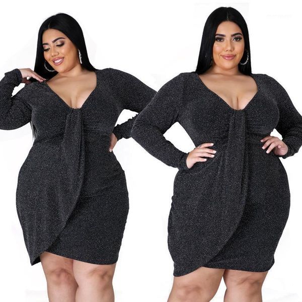 

casual dresses women solid bodycon mini dress deep v-neck nightclub wear plus size female's autumn winter dresses1, Black;gray