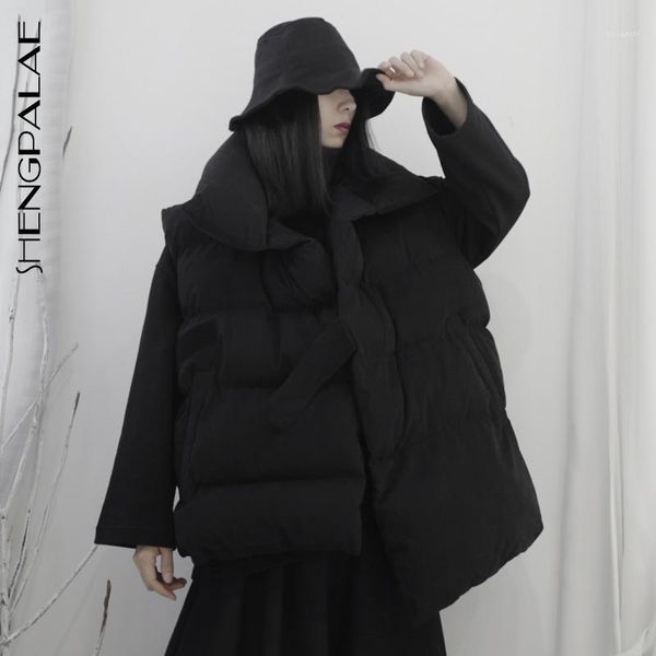 

shengpalae solid color sleeveless irregular cotton clothing women vintage asymmetry design warm vest 2020 new spring 5d2701, Black;white