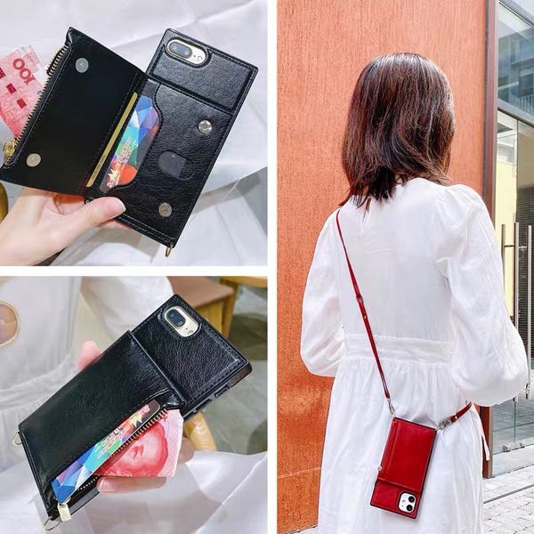

luxury crossbody strap leather zipper wallet phone case for samsung s20 plus s9 s10 note 20 10 9 a905g card stand holder cover