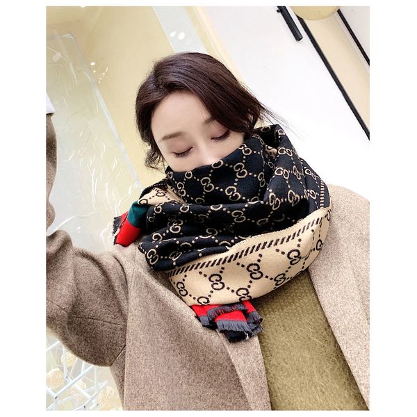 

european and american style high-end double-sided cashmere shawl air-conditioned room office thick warm all-match shawl autumn and winter sc, Blue;gray
