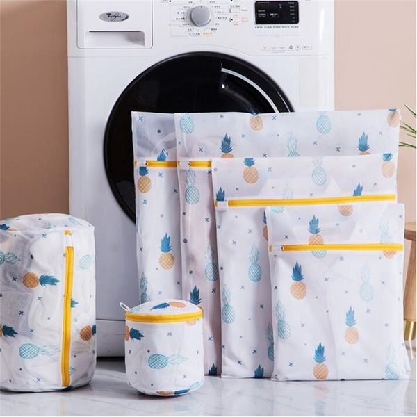 

pineapple printing zippered mesh laundry bag polyester washing net bag for underwear sock washing machine pouch clothes bra bags 12 n2