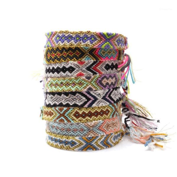 

boho colorful embroidery thread braided friendship bracelet women men hippie aztec mayan traditional ethnic woven bracelets gift1, Golden;silver