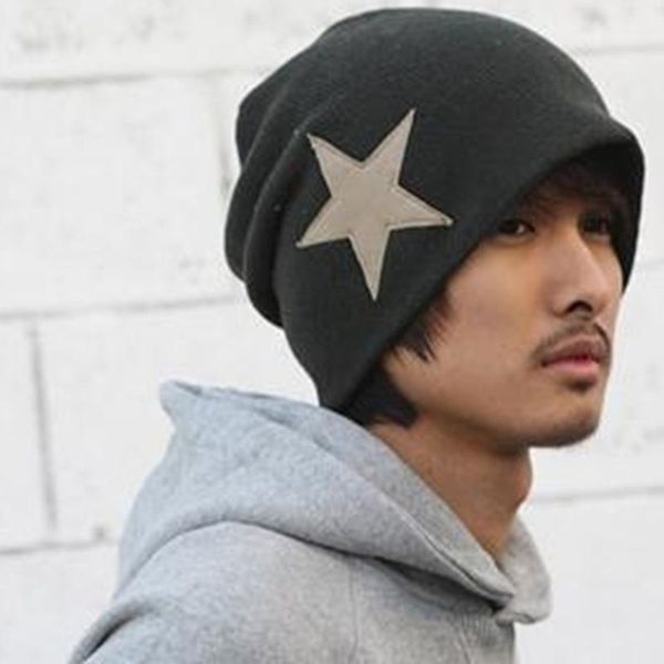 

1 шт твердая хип-хоп skullies вязаная winter hat женщины мужчины пентакль звезда теплый череп beanie hip-hop вязание cap вязание манжета hat