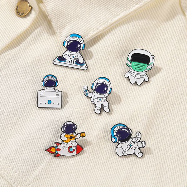 

music astronaut enamel pin custom dreamer guitar microphone singer brooch bag badge childlike cartoon jewelry pins gift for kids, Blue