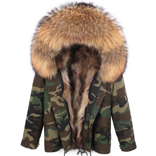 

real fur liner coat big natural raccoon fur hood thick warm parkas camouflage streetwear 2020 new winter jacket women, Black