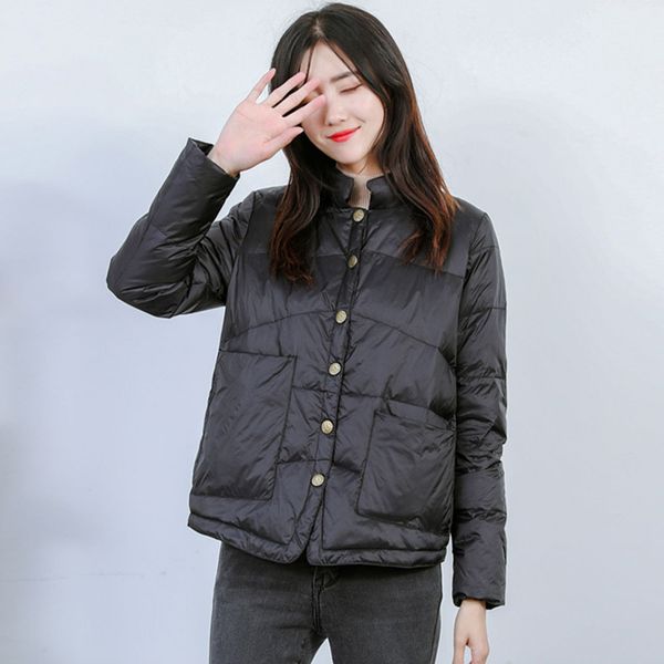 

2021 new women winter white ultra light short female jacket fine autumn down parka 3do7, Black