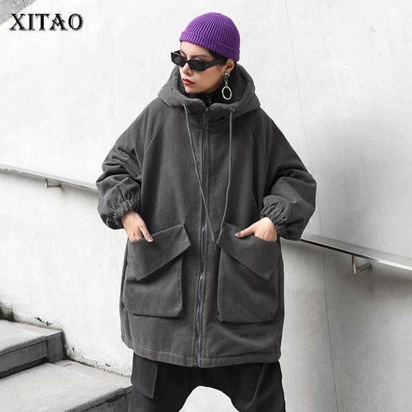 

xitao solid color hooded collar parka winter women the new bandage letter short parka coat loose street fashion casual zy25431, Black