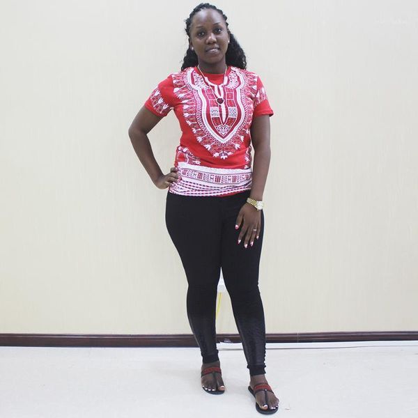 

cotton dashiki print t-shirt women african clothes traditional dress short sleeve africa fashion o neck elasticity 1, Red