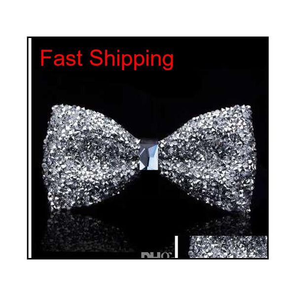 

new bow tie crystal bling butterfly knot for men wedding banquet feast club party bridegroom shinning g645c, Black;gray