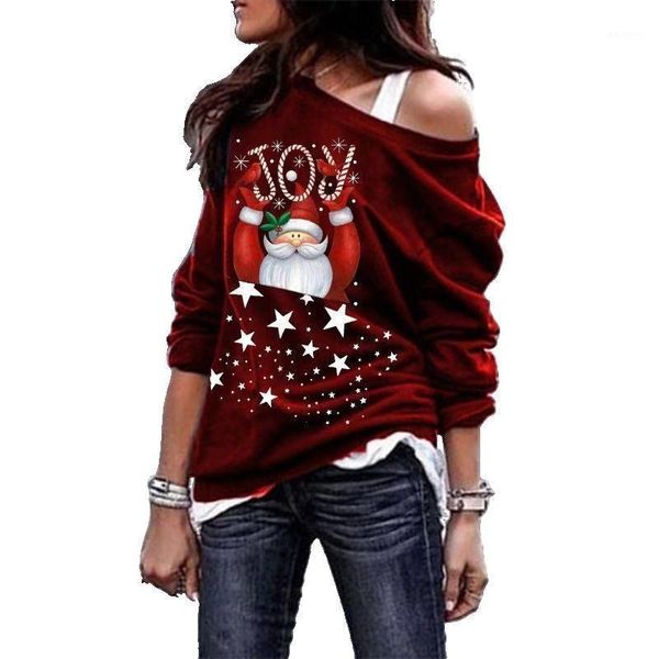 

women christmas santa printed snow elk ladies party tunic pullover t shirt1, White