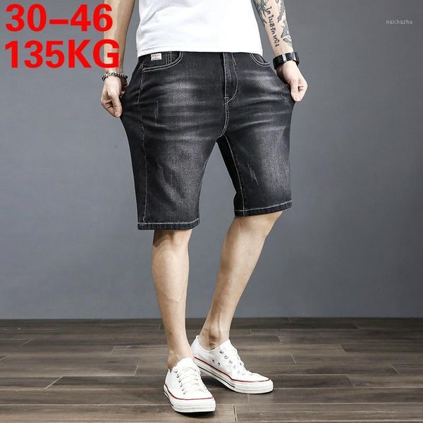 

big size 42 44 46 135kg denim jeans men shorts half jeans loose denim casual black blue shorts summer fashion for fat brother1, White;black