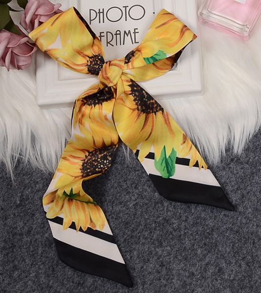 

mixed design digital printing silk scarf bag handle scarves small ribbon sunflower scarf bag with ladies flower colorful scarves wholesale, Blue;gray