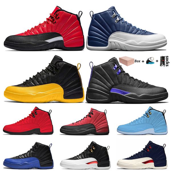

with box 2021 jumpman 12 12s basketball shoes reverse flu game university gold 12 dark concord indigo trainers mens sneakers, White;red