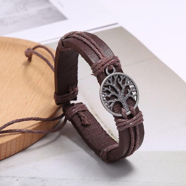 

eif dock metal tree of life charm leather rope chain bracelets for women male length adjustable punk jewelry drop qylnle