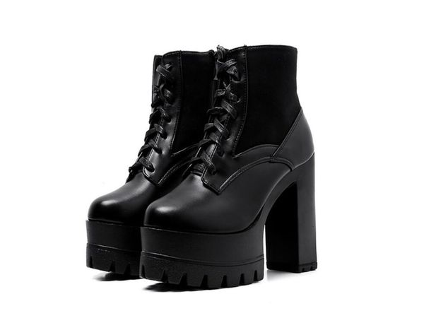 

2020 korean autumn winter new fashion super high heel thick heel women's short boots waterproof platform thick bottom martin boots, Black